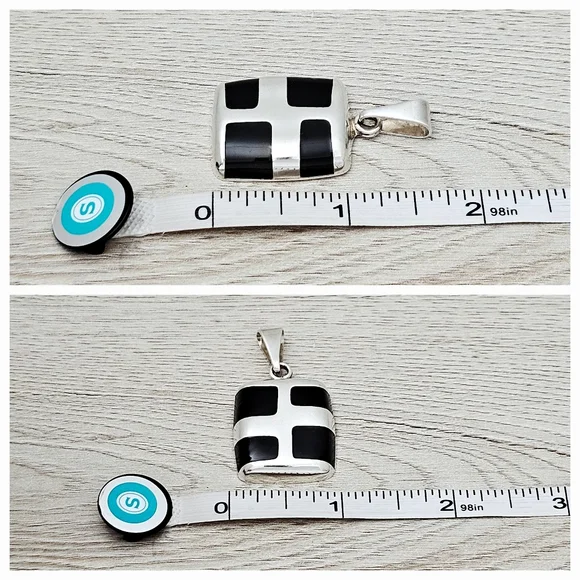 Silpada Very Rare Sterling Silver Square Black Onyx Stone Inlays Pendant HS028 - Picture 14 of 15